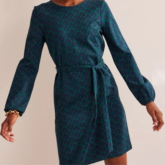 Boden Dress Violet Pointe Shift Casual Jersey Long Sleeve Emerald Night Green 12 - Picture 1 of 11